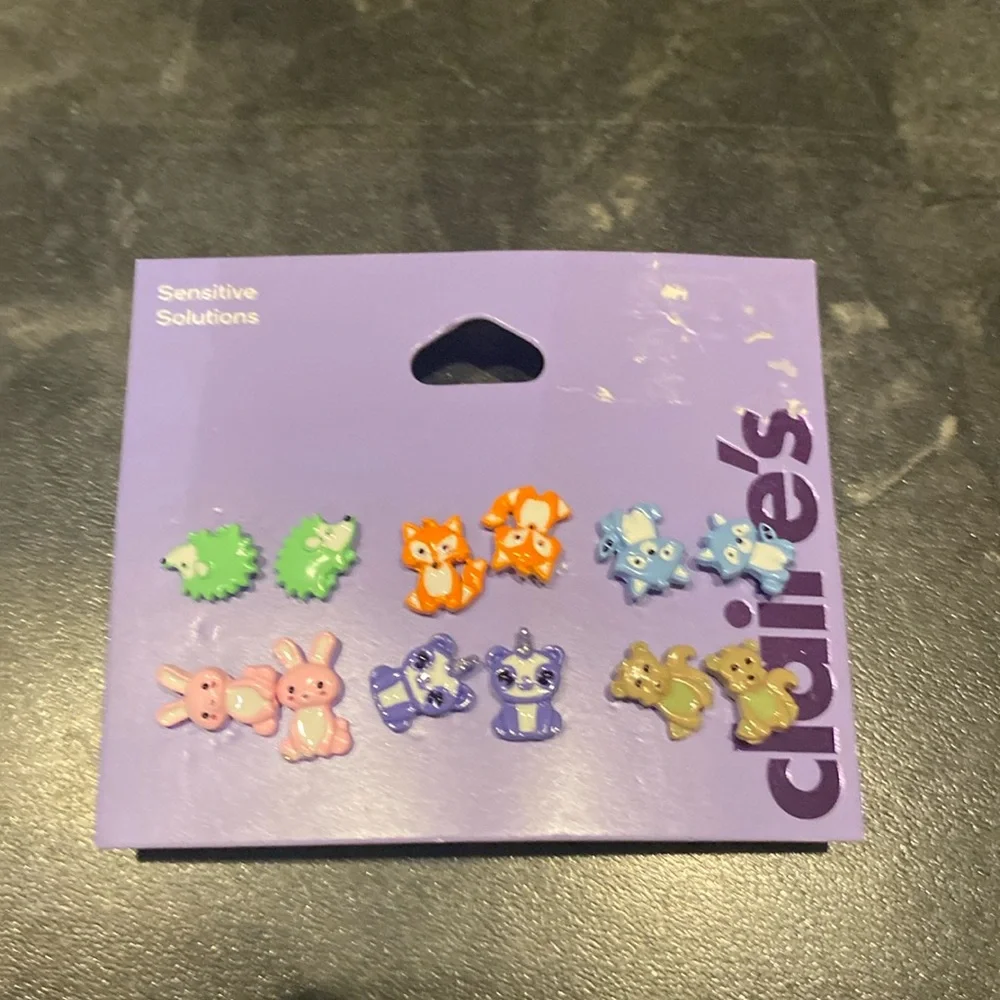 6 Pair Claire’s Sterling Sensitive Solutions Animal Earrings